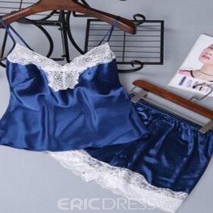 Nuevo conjunto de dos piezas de lencería negra de estilo europeo y americano, de imitación de seda, moderno y cómodo, con ribete de encaje. - Product Image 1