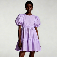 Robe décontractée pour femmes, fabriquée sur mesure par des fabricants de vêtements, avec manches bouffantes larges, col rond et jupe courte, couleur unie