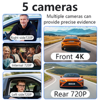 Caméra embarquée 360° avec écran IPS de 3,16 pouces, 5 objectifs, 2K+720P °   Caméra de tableau de bord panoramique pour voiture, 5 canaux (avant/gauche/droite/intérieur/arrière), Wifi, WDR, vision nocturne