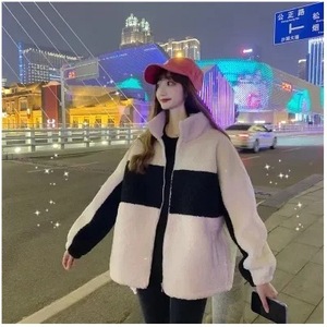 <b>Plus</b> <b>Size</b> Women Fleece Coat Black Apricot Color Blocking Thick Warm Autumn Winter Casual Outerwear - Product Image 5
