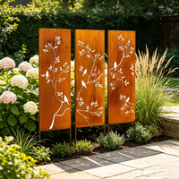 Panneau décoratif de jardin en acier Corten rouillé, motif oiseaux et arbres, art de jardin, cloison extérieure