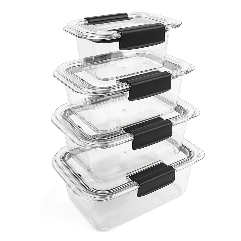 थोक प्लास्टिक स्पष्ट बॉक्स कंटेनरों के साथ पारदर्शी Airtight खाद्य भंडारण कंटेनर सेट ताला