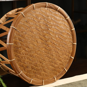 Bamboo Round <b>Stool</b> Chinese Style Tea <b>Table</b> Furniture Handwoven Natural Bamboo Drum <b>Stool</b> For Home Living Room - Product Image 2