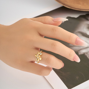 Gold Flower Open <b>Ring</b> <b>Adjustable</b> Prong Setting Crystal Pearl Inlay Stylish Luxury Jewelry Gift Index Finger <b>Ring</b> - Product Image 2
