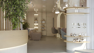 Mostrador de Recepción y Estante de Exhibición para Salón Comercial |   Diseño de Interiores Integral para Salón de Belleza, Spa de Cabello y Uñas - Product Image 4