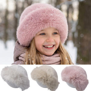 Зимняя теплая вязаная шапка-бини из искусственного меха для младенцев и малышей, на флисовой подкладке, утолщенная, ветрозащитная, всесезонная, унисекс, для детей и подростков - Product Image 1