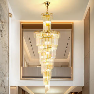 Long Pendant Light Hotel Spiral Staircase Modern Large Crystal Gold Decoration <b>Chandelier</b> - Product Image 4