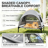 2-in-1 Erhöhtes Hundebett mit Abnehmbarem Baldachin Atmungsaktiver UV-Schutz 8 Zoll Erhöhtes Haustierbett für Camping Garten & Reisen