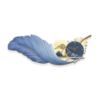 Personnalisé moderne coloré plume mur Art HD cristal peinture LED rétro-éclairage horloge silencieuse Unique créatif maison suspendu encadré