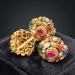 Pendientes de Clip Navratna Kundan de Plata de Ley 925 para Mujer, con Piedras Preciosas de Circonita Cúbica, Florales, para Boda, Joyería Tradicional - Product Image 4