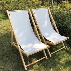 Modern simplicity fashion solid oak canvas teak rattan fabric wood lounge folding beach chair