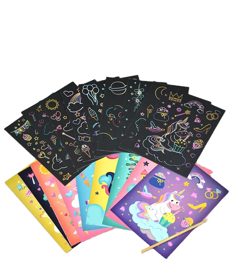 2 in 1 8 Del Fumetto Unicorno Dinosauro Per Bambini FAI DA TE Pittura di Colore Magico Arcobaleno di Carta Set Temporaneo Artcard