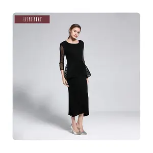 Summer New Pleated Women's Retro High-end Mid-sleeve Dress Round Neck Long Fashion Slim-fit Dress