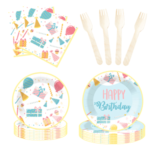 DAMAI Happy Birthday Party Supplies Set with Gift Box Design Includes Happy Birthday Plates Confetti Napkins Disposable Cups - Product Image 5