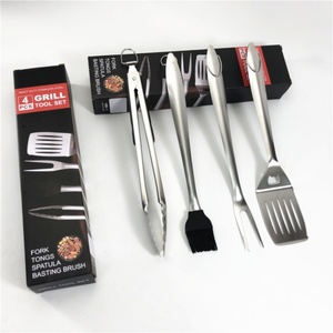 4-Piece Set Portable Outdoor <b>BBQ</b> Utensils Heavy Duty Stainless Steel <b>BBQ</b> Grill Tools Sets - Product Image 1