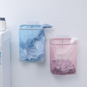 <b>Mesh</b> Laundry <b>Basket</b> Wall Mounted Rectangle Pink And Sky Blue Punch Free <b>Storage</b> Organizer For Clothes Toys - Product Image 4