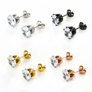 1 Par de Aretes de Acero Inoxidable con Circonita, 3/4/5/6/7/8MM, Aretes Redondos con Diamantes Simulados para Mujeres y Hombres, Joyería para Fiestas - Product Image 3
