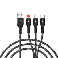 Cable de Carga Rápida y Datos Wopow WX10 de 1.2m, Trenzado de Nailon, 3 en 1, Tipo-C/Micro USB 3.0A, para Teléfono, Computadora, Cámara, Auriculares - En Stock