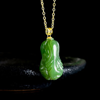 Pendentif en jade Hetian vert vieilli en forme de chou avec chaîne en bambou, collier sportif en jade naturel pour femme