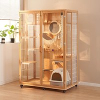 Villa pour chat en bois massif de luxe, rectangulaire, avec fermeture auto-agrippante, structure d'escalade intégrée, espace panoramique - Cage d'intérieur