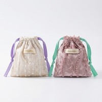 Pochette en velours écrasé avec cordon de serrage, garniture en dentelle, sac cadeau pour bijoux, mini organisateur de cosmétiques, logo personnalisé, vente en gros
