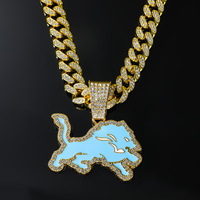 Chaîne cubaine plaquée argent et or de luxe sur mesure pour hommes, Detroit Lions, hip-hop, entièrement sertie de cristaux, pendentif avec logo de l'équipe