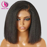 Perruque lisse Yaki sans colle avec partie latérale Perruques cheveux humains Kinky Straight Hd Lace Frontal Pre Plucked Light Yaki Blunt Bob