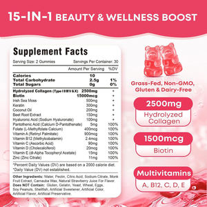 Private Label Multi Collagen Gummies Biotin Keratin Hyaluronic Acid <strong>Vitamin</strong> C <strong>D</strong> B12 Hair Skin Nails Anti Aging Beauty Supplement - Product Image 3