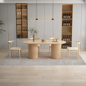Set di <span class=keywords><strong>Tavolo</strong></span> <span class=keywords><strong>da</strong></span> Pranzo Rettangolare Moderno in Legno Massello Estensibile per <span class=keywords><strong>4</strong></span> Persone con Sedie e 6 Tovagliette con Design Scanalato - Product Image 4