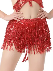 Danse du ventre Performance porter Sexy femmes paillettes balançoire paillettes gland frange hanche écharpe ceinture taille jupe en mousseline de soie Wrap pour Festival - Product Image 6