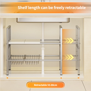 Étagère <span class=keywords><strong>de</strong></span> rangement pour évier réglable et extensible, simple/double niveau, <span class=keywords><strong>avec</strong></span> panneaux et paniers amovibles, en acier inoxydable, forte capacité <span class=keywords><strong>de</strong></span> charge - Product Image 6