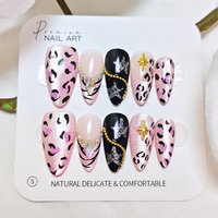 Kuku Palsu Motif Leopard Cat Eye Berhias Rhinestone 10 Buah untuk Dekorasi Kuku Sehari-hari, Pesta, dan Festival
