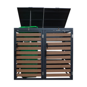 Práctico al aire libre personalizado efectos de madera cubo de <span class=keywords><strong>basura</strong></span> gabinete acero KD estructura 2 puertas cubo de <span class=keywords><strong>basura</strong></span> caja de cubierta - Product Image 4
