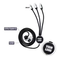 Nouveau design, prix d'usine, câble USB tressé en nylon pour téléphone portable, LED, charge rapide, multifonction, 3-en-2