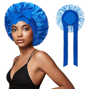 Gorro de Dormir de Satén Sedoso con Borde <span class=keywords><strong>Ancho</strong></span> y Lazo Largo, Gorro de <span class=keywords><strong>Doble</strong></span> Capa para el Cuidado del Cabello Rizado/Natural, Gorro para Dormir de HLC - Product Image 1