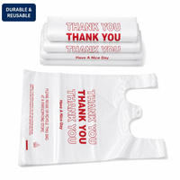 Cadre photo en T-shirt en HDPE, blanc et rouge, avec poignées robustes, imprimé personnalisé « Merci », écologique, recyclable, imperméable, pour courses, vente en gros