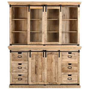 Premium Brown Solid Wood Display Cabinet with Glass Folding Doors and Spacious Folding Compartments <b>Rustic</b> Luxury Storage - Product Image 1