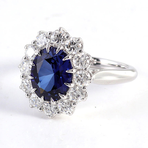 <span class=keywords><strong>Bague</strong></span> <span class=keywords><strong>de</strong></span> fiançailles et <span class=keywords><strong>de</strong></span> mariage en or blanc 18 carats ou 14 carats avec <span class=keywords><strong>saphir</strong></span> <span class=keywords><strong>de</strong></span> laboratoire <span class=keywords><strong>de</strong></span> haute qualité, coupe ovale, pierre précieuse bleue - Product Image 2