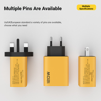 Cargador de Teléfono Móvil de Carga Rápida de 120 W, Cargador Multi-Puerto Dual PD + Dual USB con Enchufes Europeos y Estadounidenses, Cargador PD de 20 W para Todos los Teléfonos