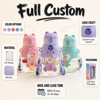 Bouteille d'eau portable pour enfants avec paille en silicone à pression unique, motif ours mignon, 600 ml, capsule spatiale, sangle, logo personnalisé, OEM