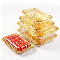 Barquette à sushi en plastique doré avec couvercle, boîtes à pâtisserie, conteneur alimentaire pour rouleaux de mouton, vente en gros pour supermarchés et petites entreprises