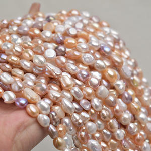 Bracelet et collier en perles d'eau douce naturelles de 8 à 9 mm, perles semi-finies de forme baroque de couleur bonbon, perles légères à deux faces - Product Image 1