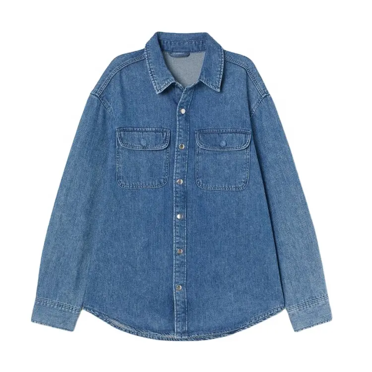 wholesale custom new design womens clothing 2021 100% cotton denim shirt jacket for spring woman tops fashionable casual shirt