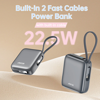 ASPOR A378 Mini Power Bank 10000mAh avec 2 câbles intégrés, chargeur portable à charge rapide 22.5W, mini écran numérique avec CCC