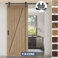Porte coulissante de grange en bois massif HDF avec placage de chêne au design rustique, fabriquée par Guangdong Yohome Door Manufacturer pour l'intérieur de la maison