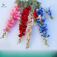 Heetverkopende decoratieve kunstbloemen, real touch, gevlokte delphinium, enkele tak, tweekleurige hyacint, baby's adem, voor bruiloften