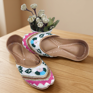 Latest Arrival Womens Traditional Embroidery Shoes Cow Leather Upper Floral Pattern Elastic Lace-Up Closure Buckle Flat Heel - Product Image 1