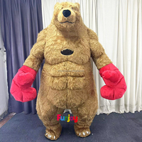 Costume de mascotte d'ours mâle gonflable de 2/2 m avec des gants de boxe