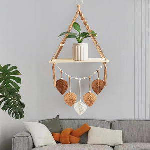 Estante de decoración de pared nórdico exclusivo transfronterizo organizador de almacenamiento de algodón ecológico bohemio maceta exhibición de juguete de hoja de madera - Product Image 2