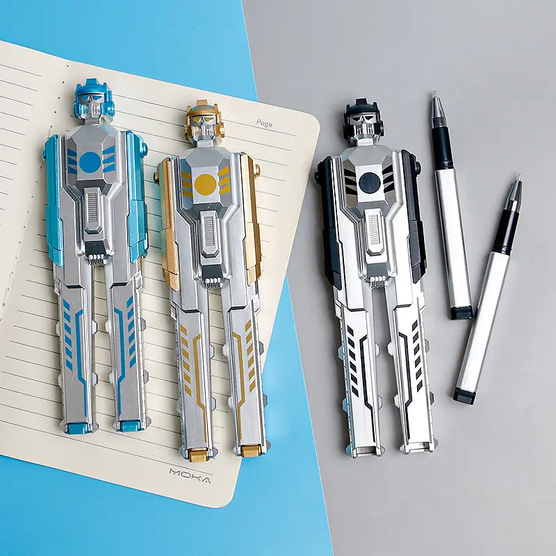 Yeni kırtasiye ürünleri yenilik trafo özel logo transfer robot kalem robotik çocuk için kalem jel oyuncak kalem gelpen ballpen